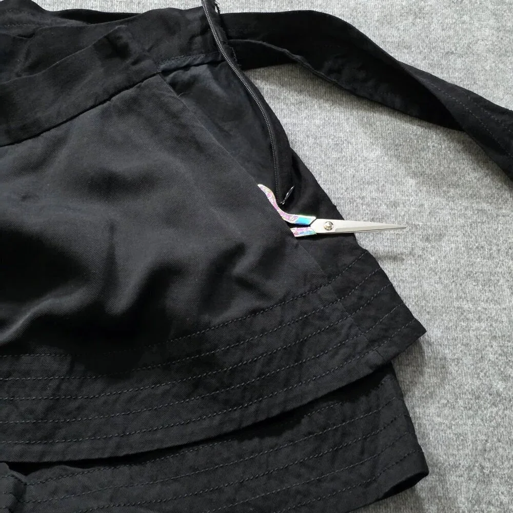 Maje Iloz Tiered Short Women 36 Black High Rise Pockets Belt Side Zip Goth Twill